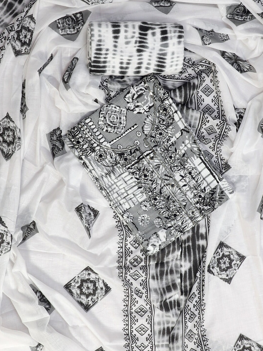 

SALWAR STUDIO Printed Pure Cotton Unstitched Dress Material, Grey