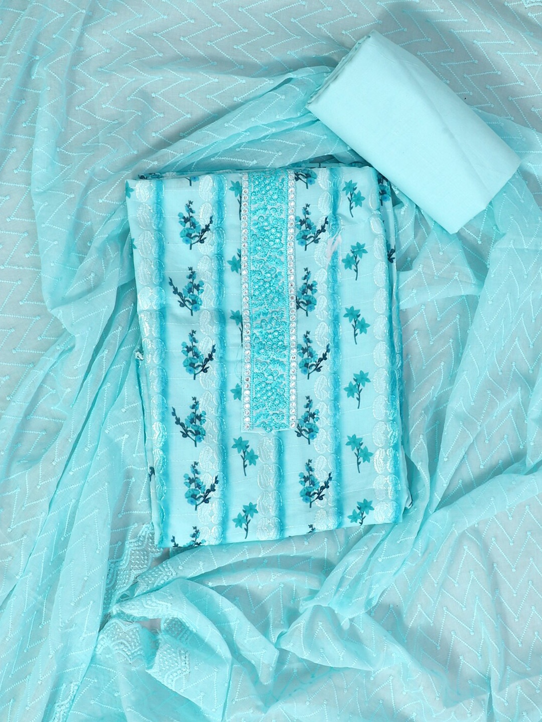 

SALWAR STUDIO Blue Printed Pure Cotton Unstitched Dress Material