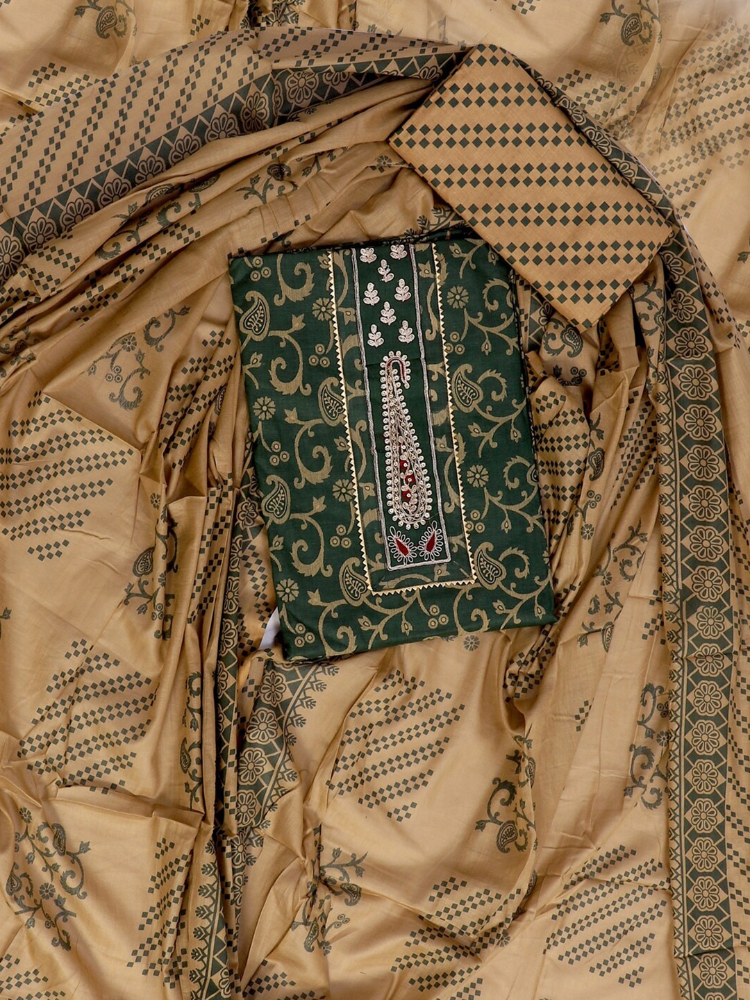 

SALWAR STUDIO Printed Pure Cotton Unstitched Dress Material, Green