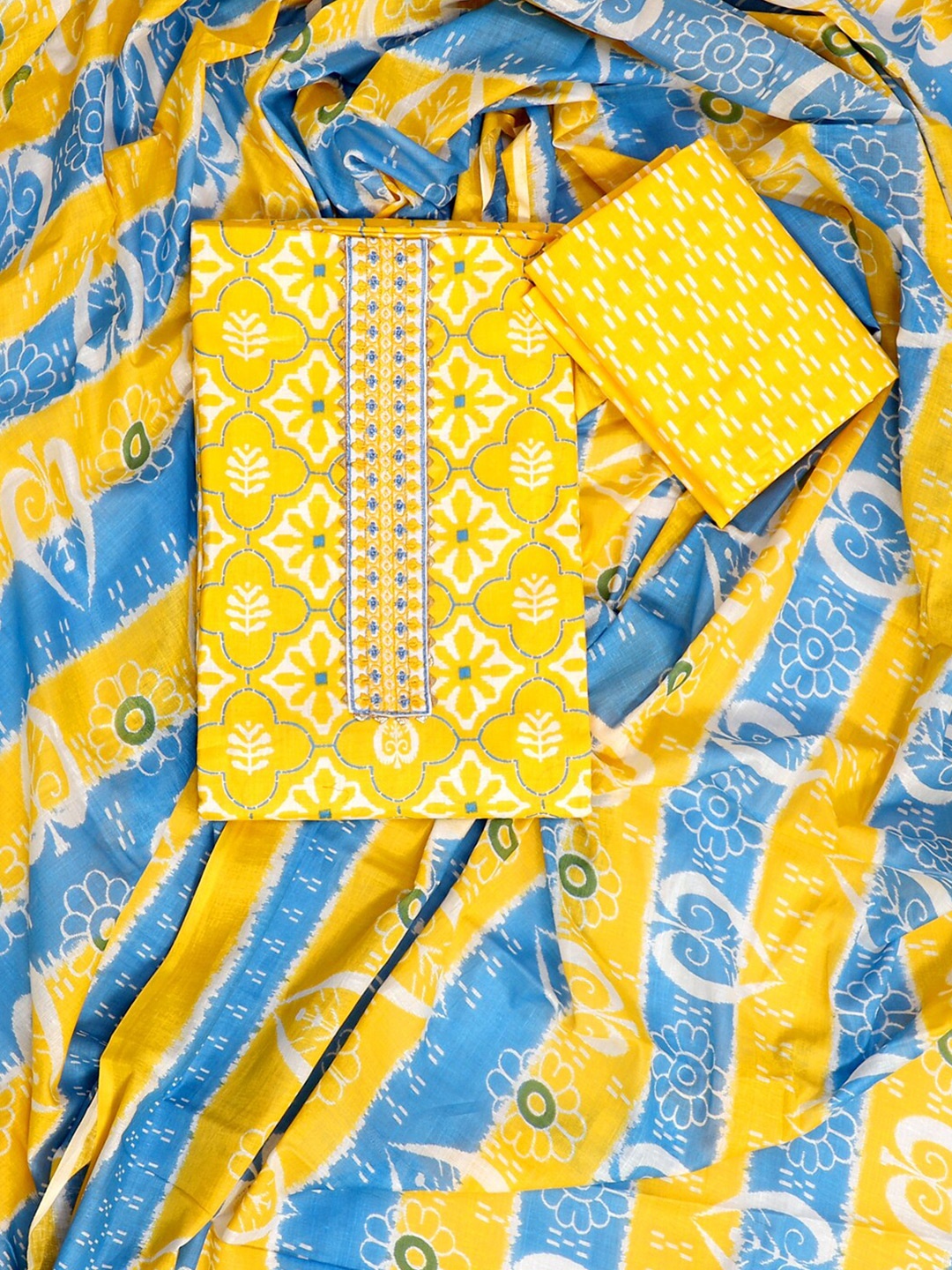 

SALWAR STUDIO Printed Pure Cotton Unstitched Dress Material, Yellow