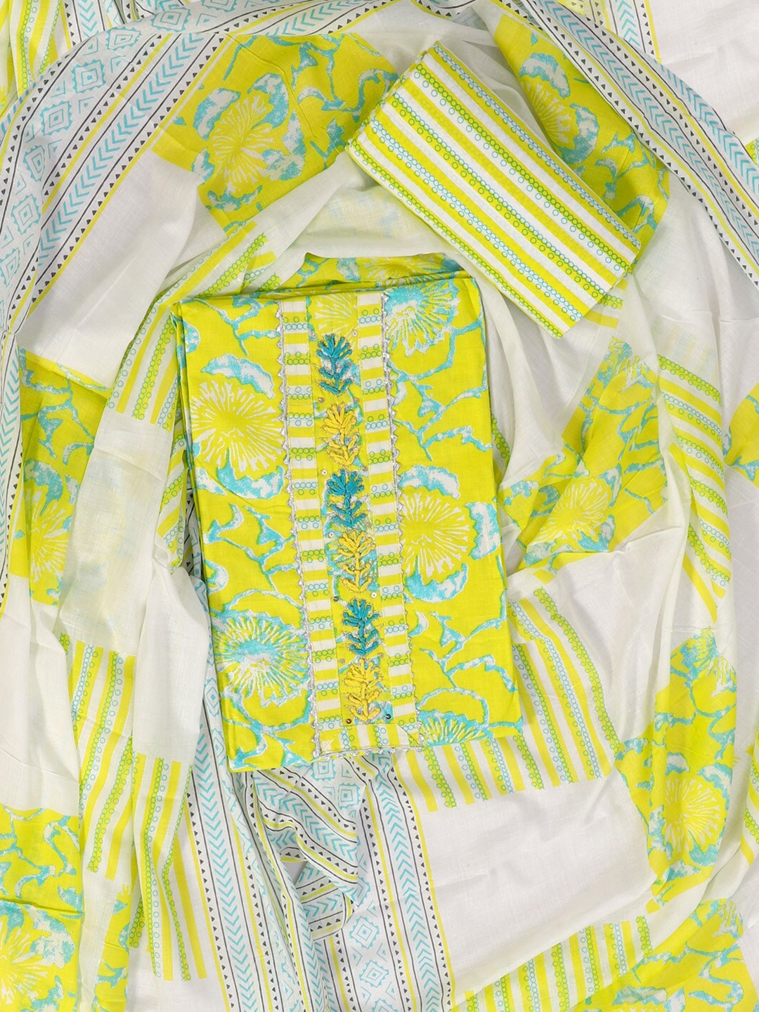 

SALWAR STUDIO Printed Pure Cotton Unstitched Dress Material, Yellow