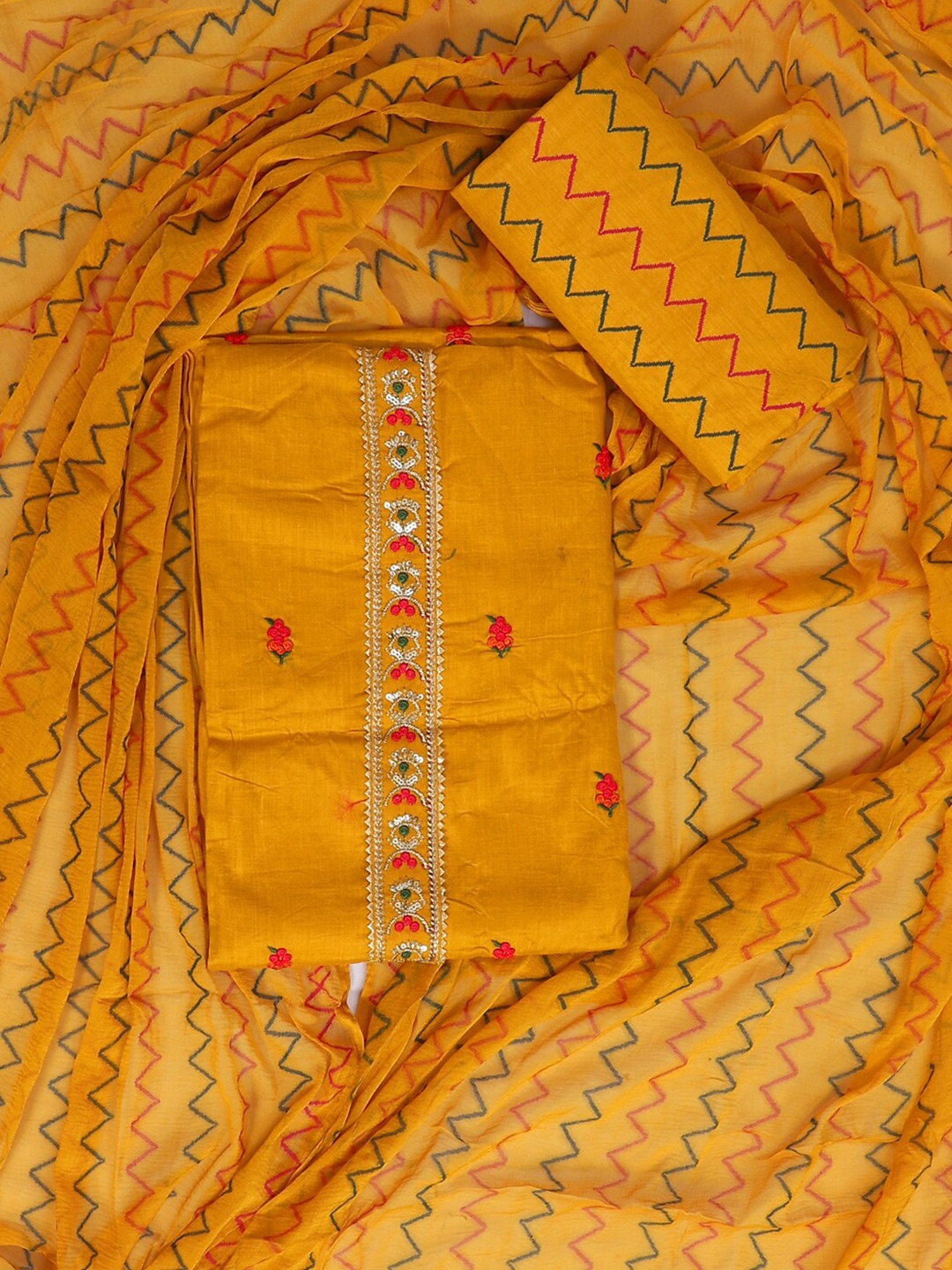 

SALWAR STUDIO Embroidered Pure Cotton Unstitched Dress Material, Orange