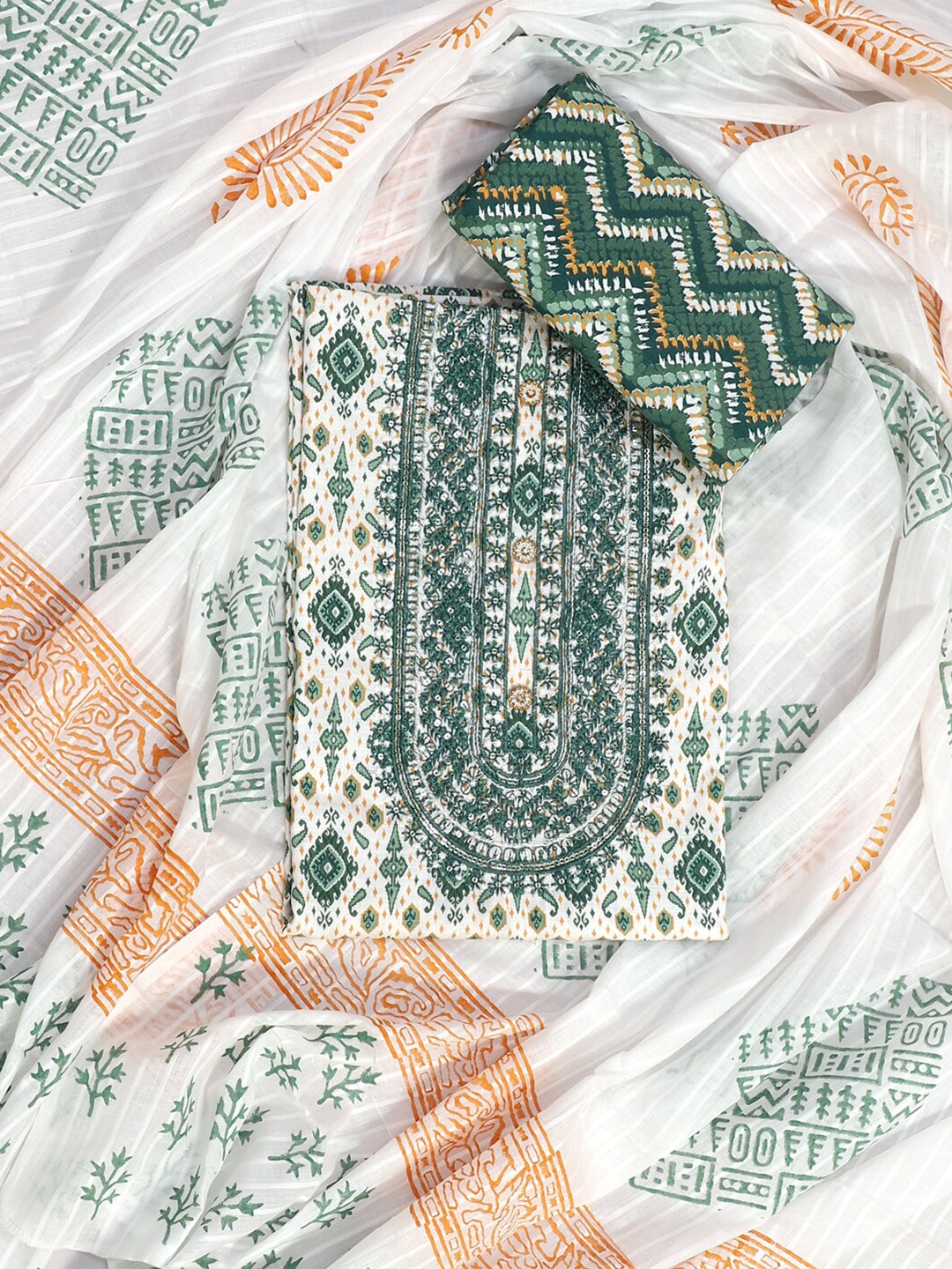 

SALWAR STUDIO Ethnic Printed Pure Cotton Unstitched Dress Material, White