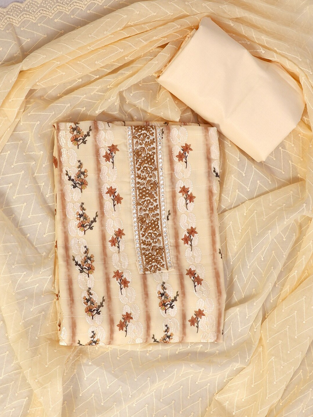 

SALWAR STUDIO Printed Pure Cotton Unstitched Dress Material, Beige