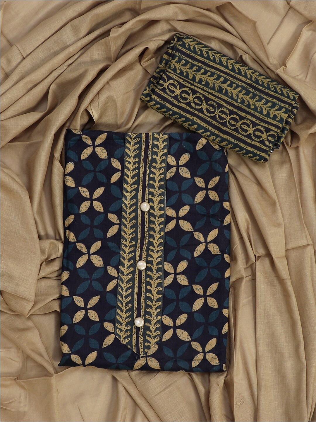 

SALWAR STUDIO Printed Pure Cotton Unstitched Dress Material, Navy blue