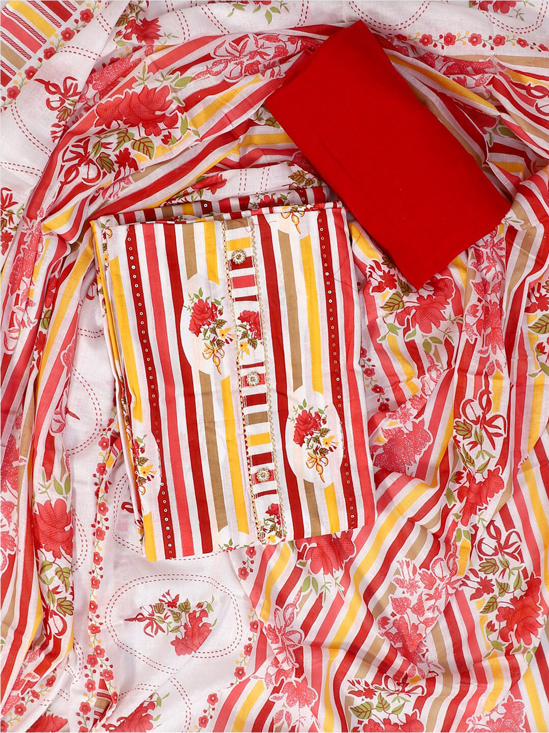 

SALWAR STUDIO Printed Pure Cotton Unstitched Dress Material, Red