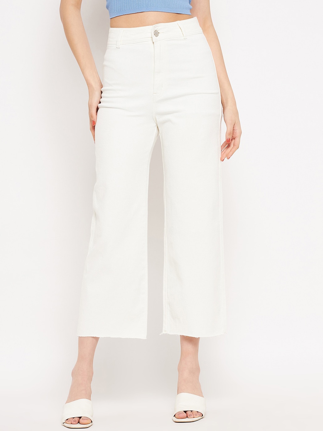 

Madame Women Cropped Low Distress Jeans, White