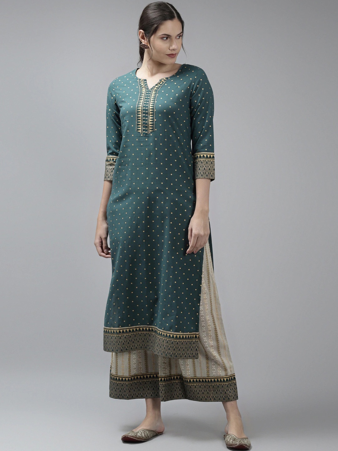 

Amirah s Women Straight Pure Cotton Geometric Printed Kurta, Teal
