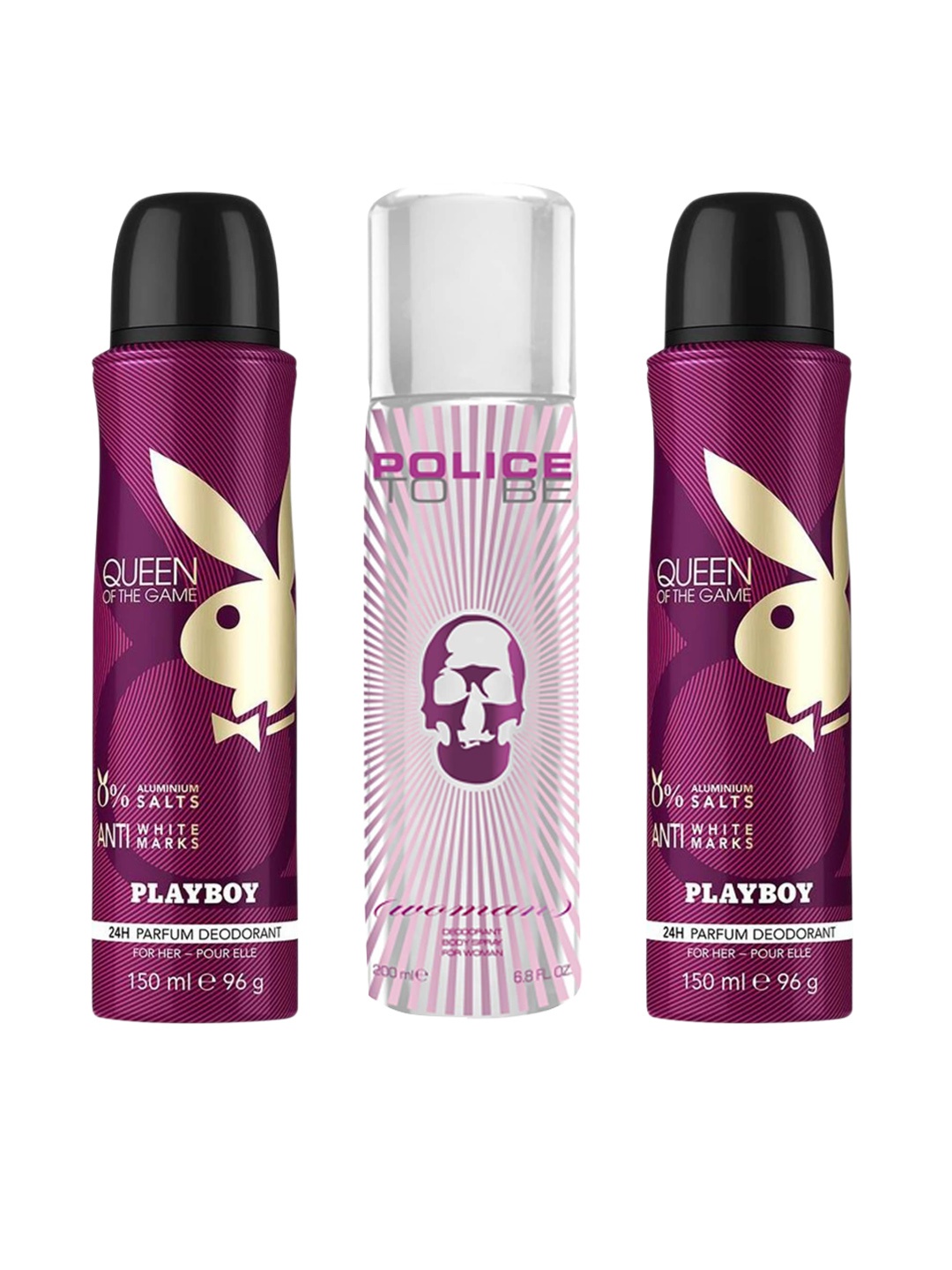 

Playboy Set Of 3 Parfum Deodorants - Queen Of The Game & Police To Be 500 ml, Transparent