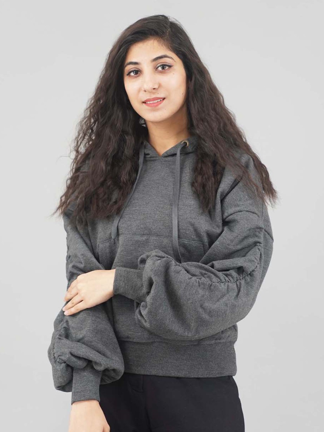 

IMPERATIVE Women Grey Hooded Sweatshirt