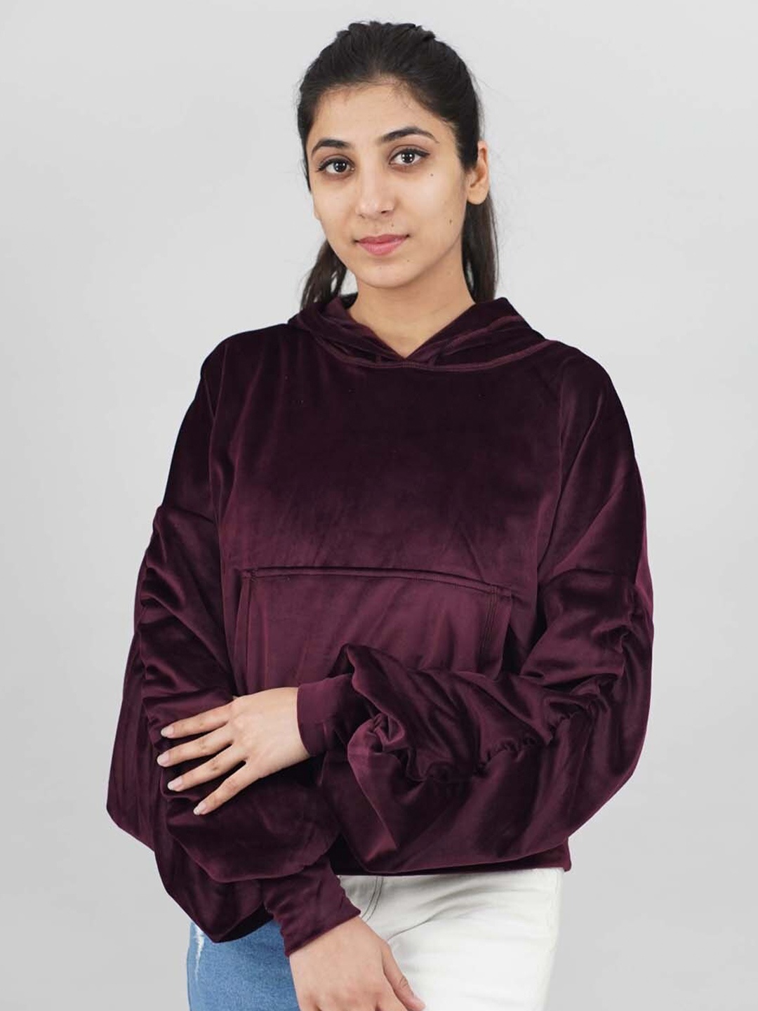 

IMPERATIVE Women Maroon Hooded Sweatshirt