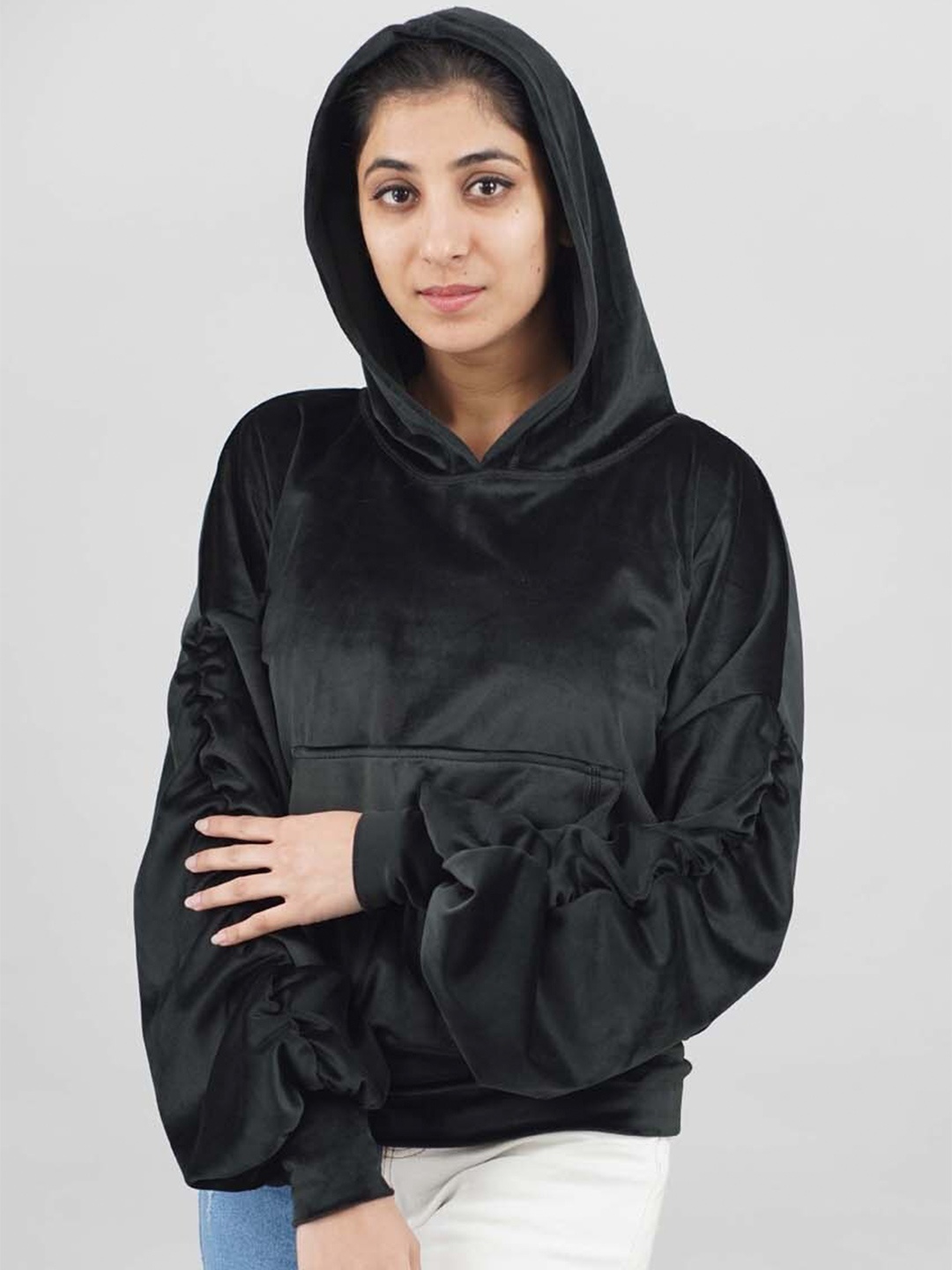 

IMPERATIVE Women Black Hooded Sweatshirt