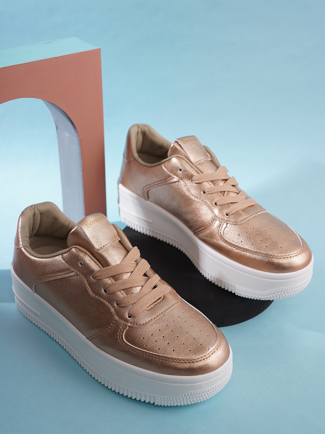 

ICONICS Women Perforations Sneakers, Gold