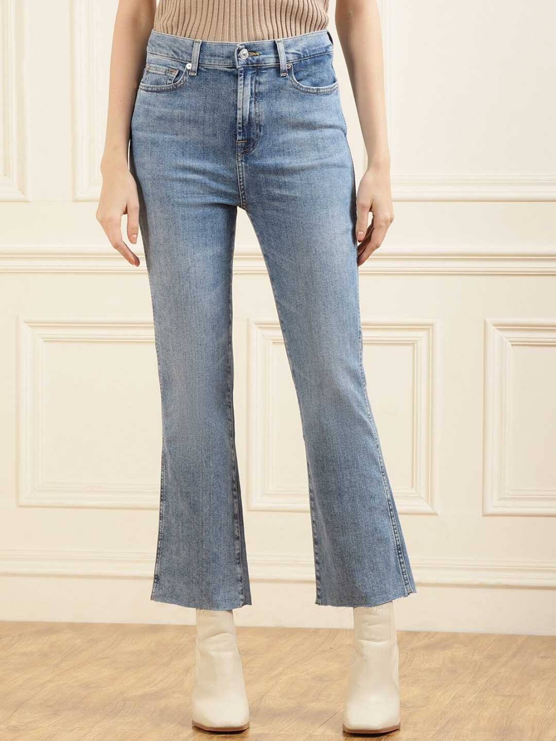

7 For All Mankind Women Heavy Fade Cropped Bootcut Jeans, Blue