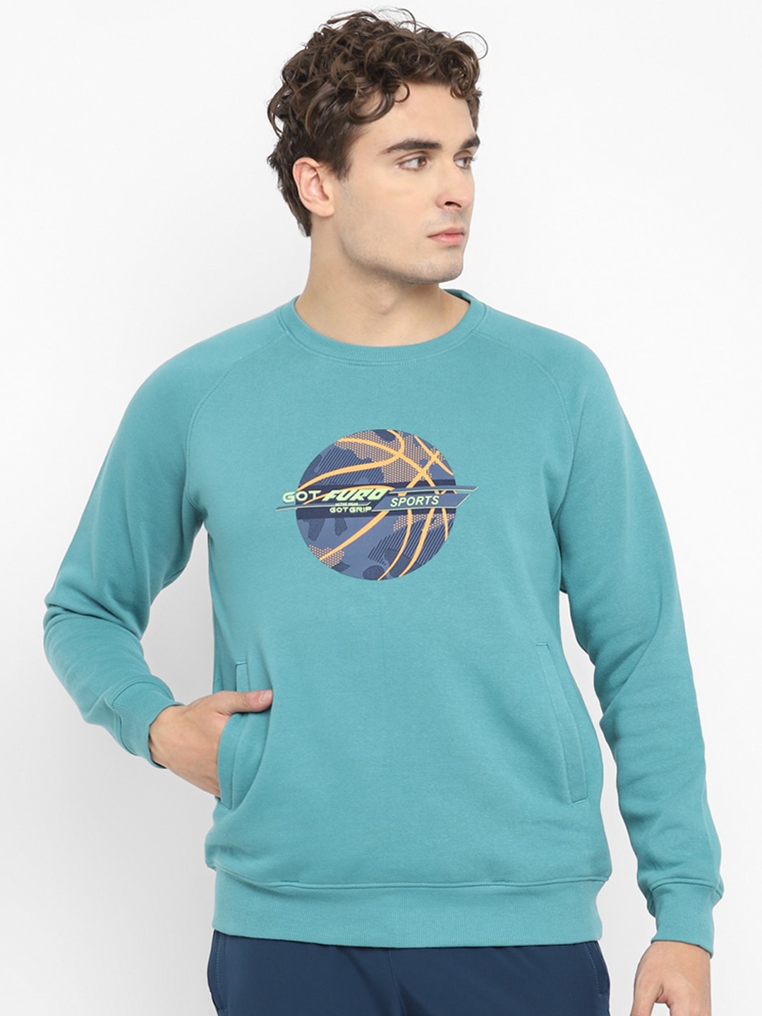 

FURO by Red Chief Men Round Neck Printed Sweatshirt, Teal