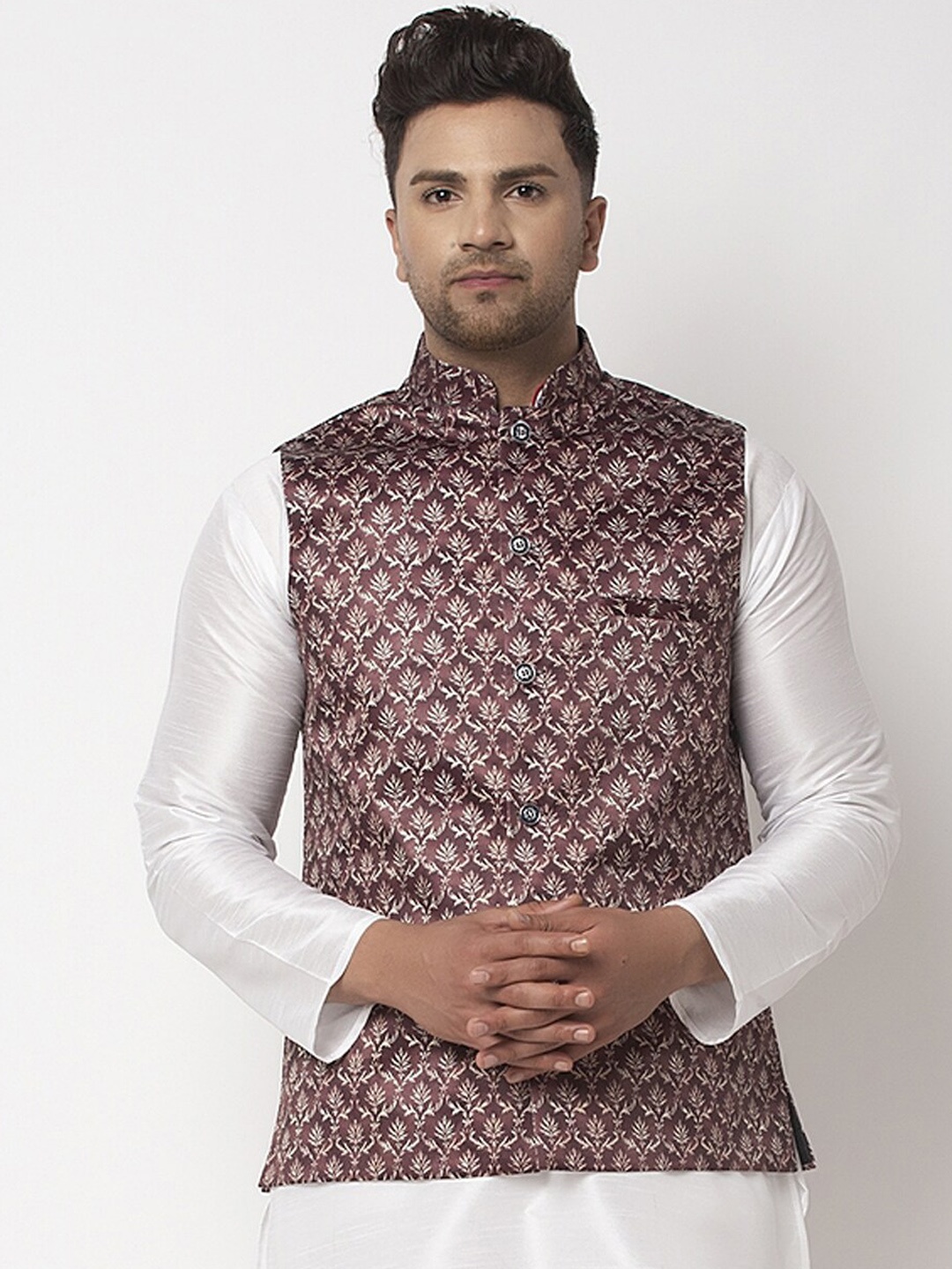 

Benstoke Men Printed Nehru Jacket, Maroon