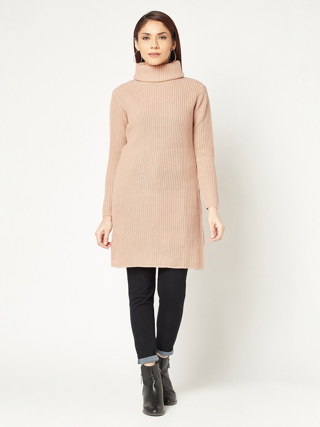 

Knitstudio Women High Neck Wool Tunic, Pink