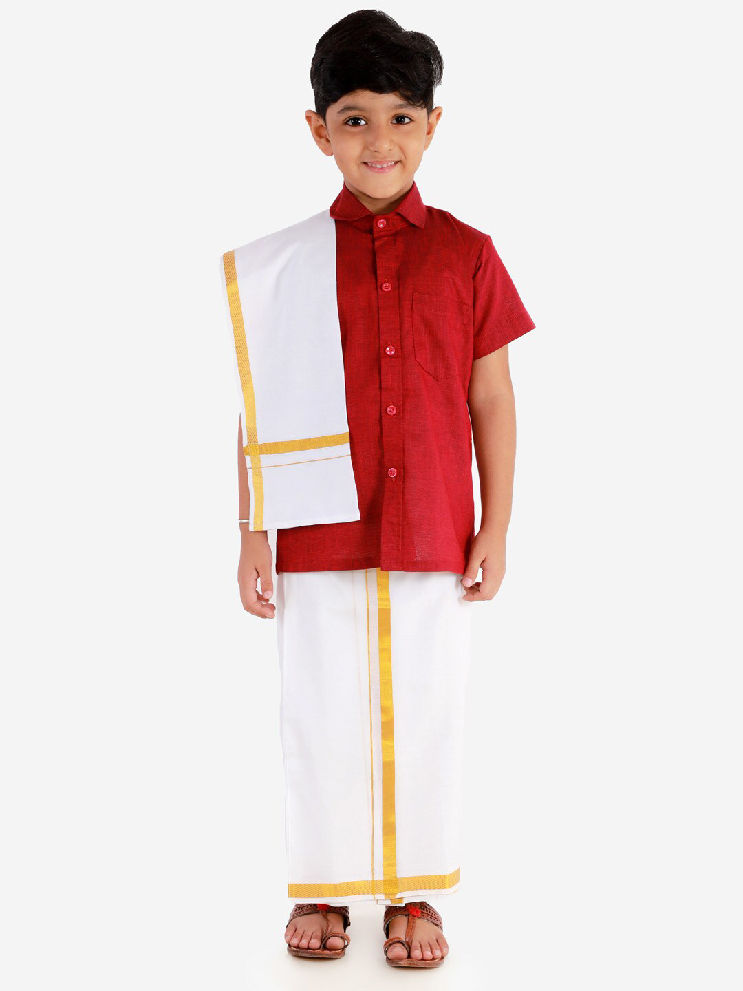 

JBN Creation Boys Cotton Blend Shirt With Veshti, Maroon