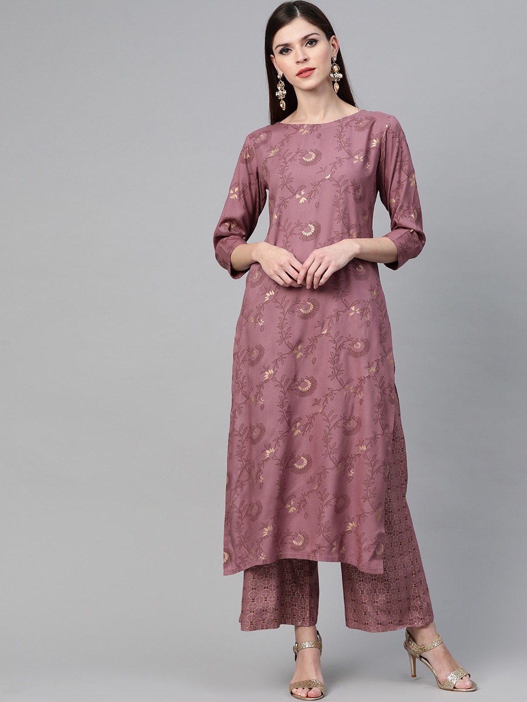 

See Designs Floral Printed Pure Cotton Kurta with Palazzos, Mauve