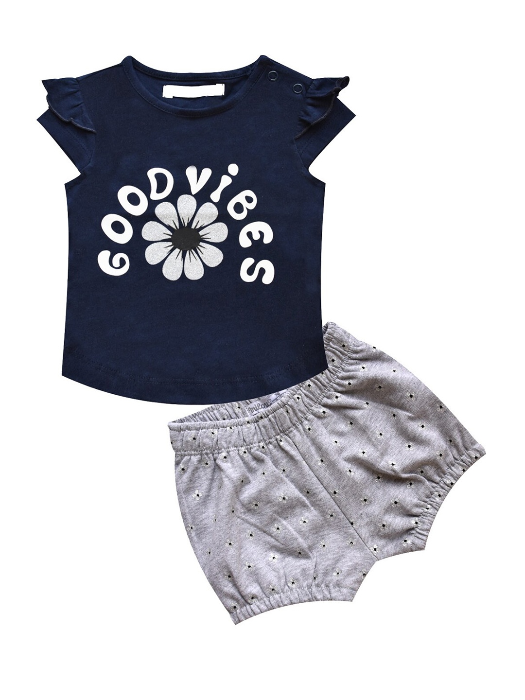 

milou Girls Printed Pure Cotton Top with Shorts, Navy blue
