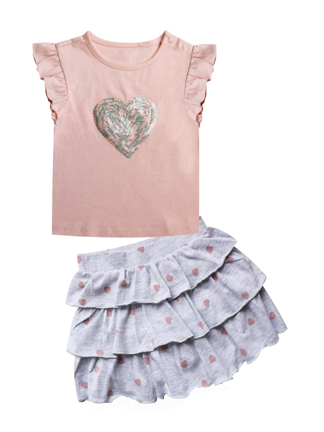 

milou Girls Printed Top with Skirt, Peach