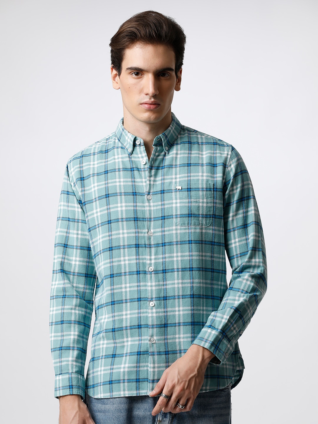 

THE BEAR HOUSE Men Slim Fit Tartan Checked Casual Shirt, Green