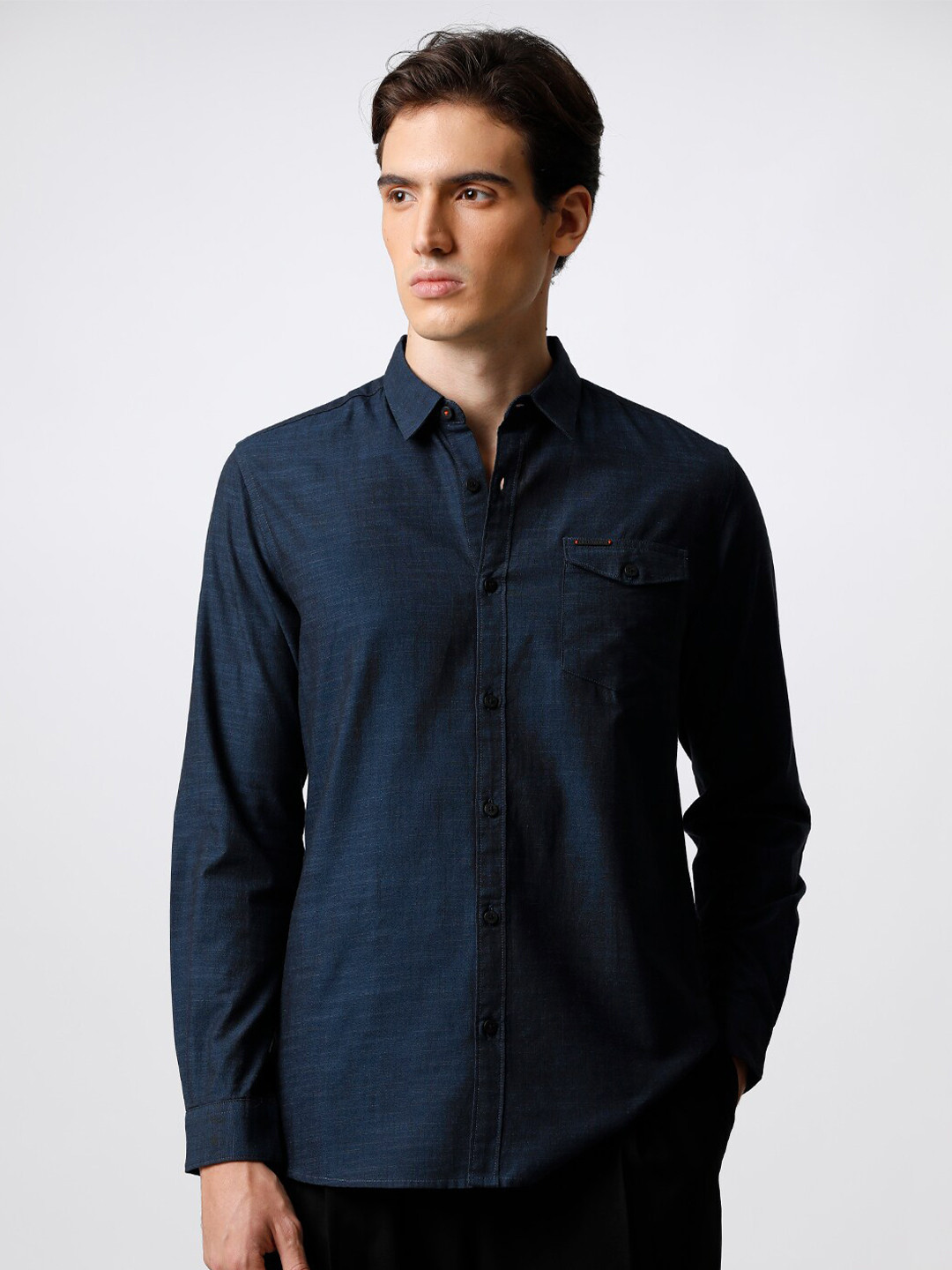 

THE BEAR HOUSE Men Slim Fit Casual Shirt, Navy blue