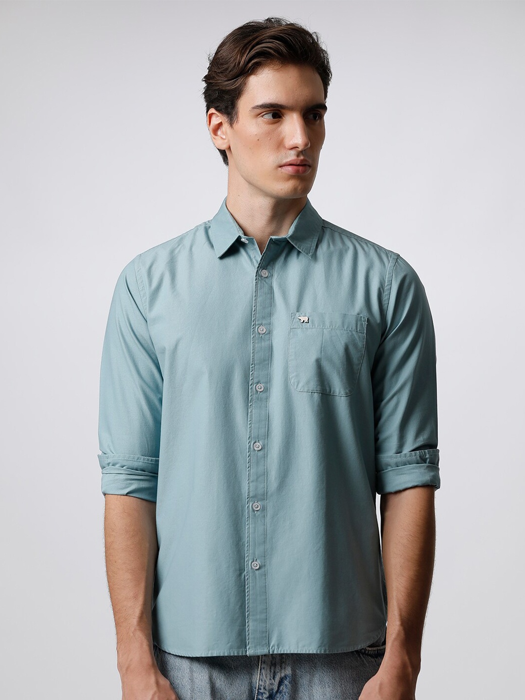 

THE BEAR HOUSE Men Slim Fit Casual Shirt, Teal