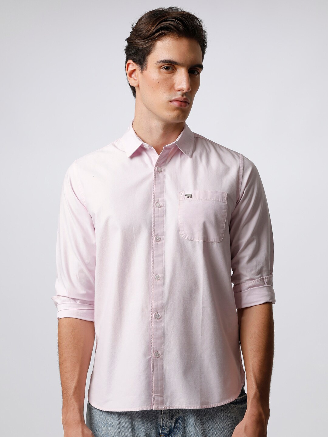 

THE BEAR HOUSE Men Solid Cotton Slim Fit Casual Shirt, Pink