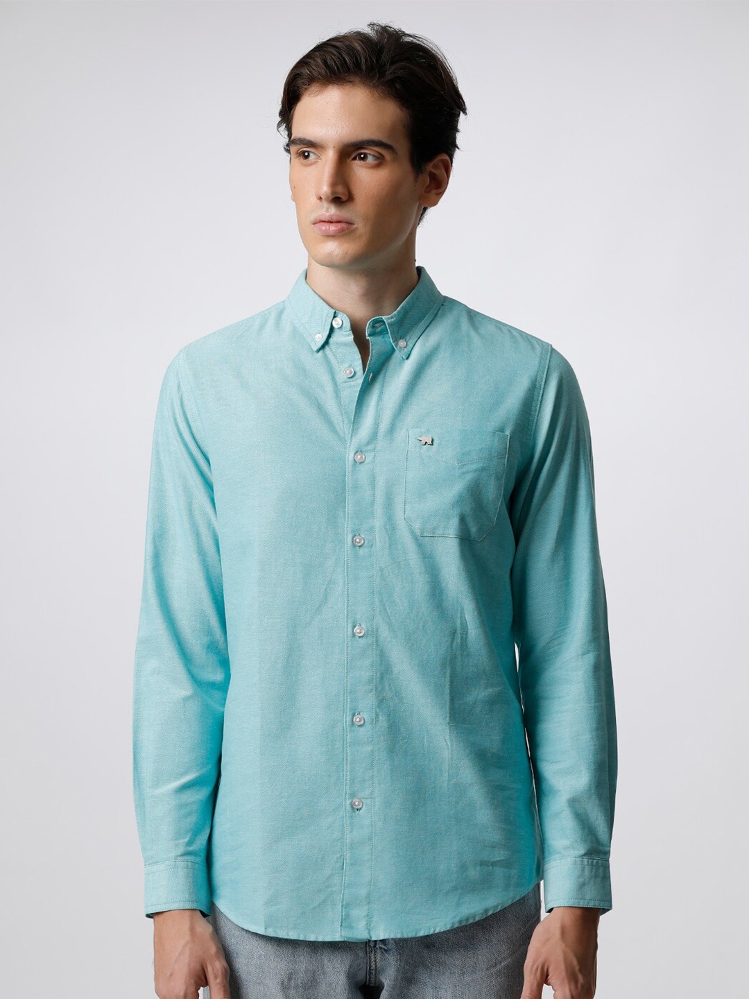 

THE BEAR HOUSE Men Slim Fit Cotton Casual Shirt, Green