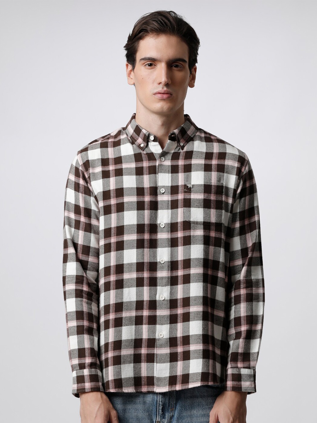 

THE BEAR HOUSE Men Slim Fit Gingham Checked Casual Shirt, Maroon