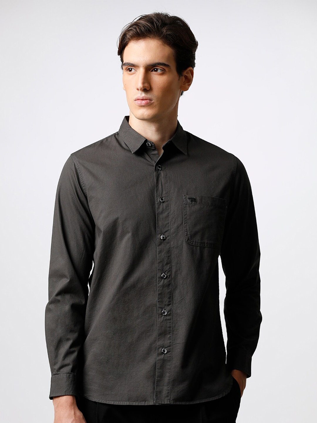 

THE BEAR HOUSE Men Slim Fit Pure Cotton Casual Shirt, Grey