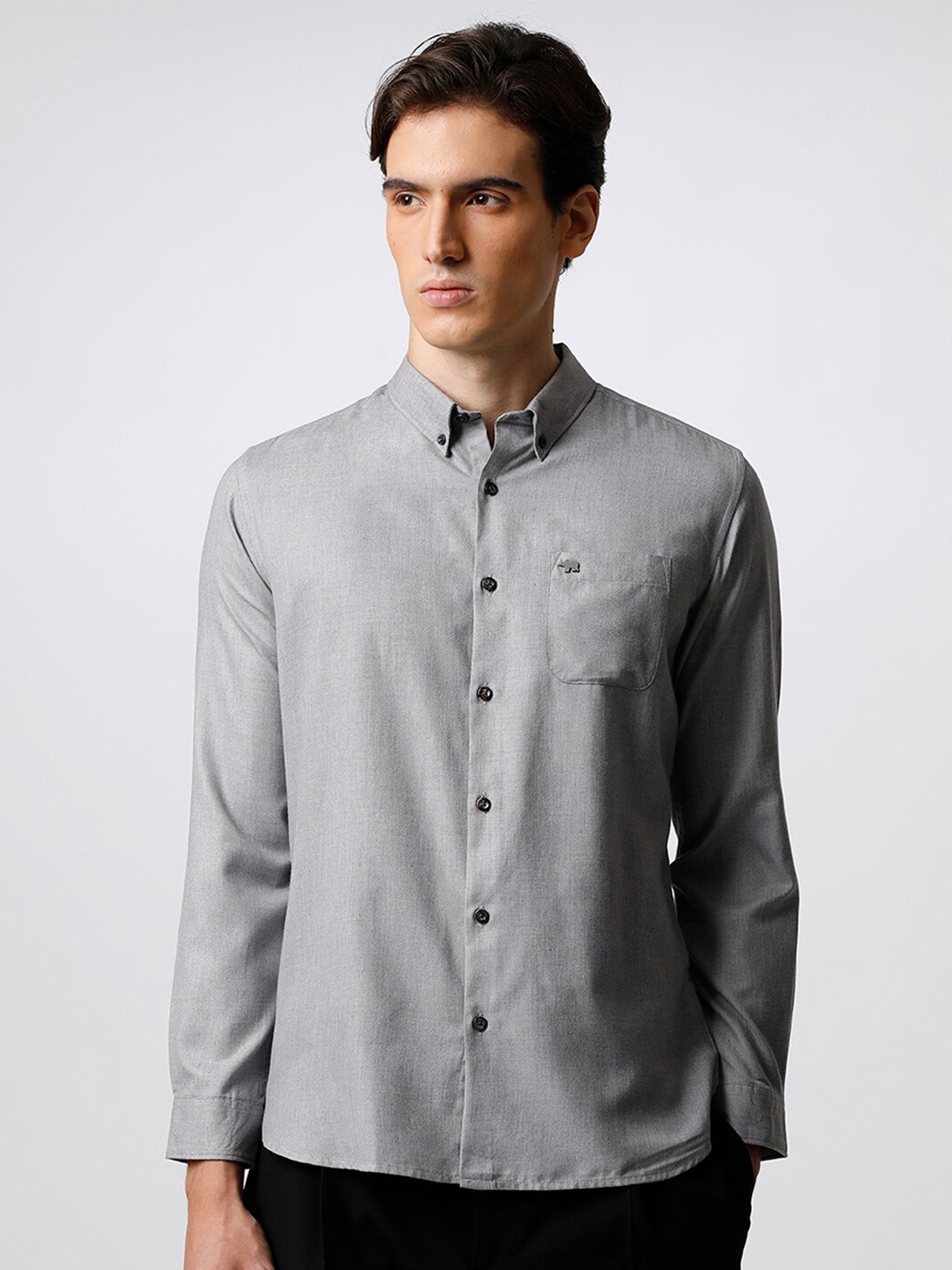 

THE BEAR HOUSE Men Slim Fit Casual Pure Cotton Shirt, Grey