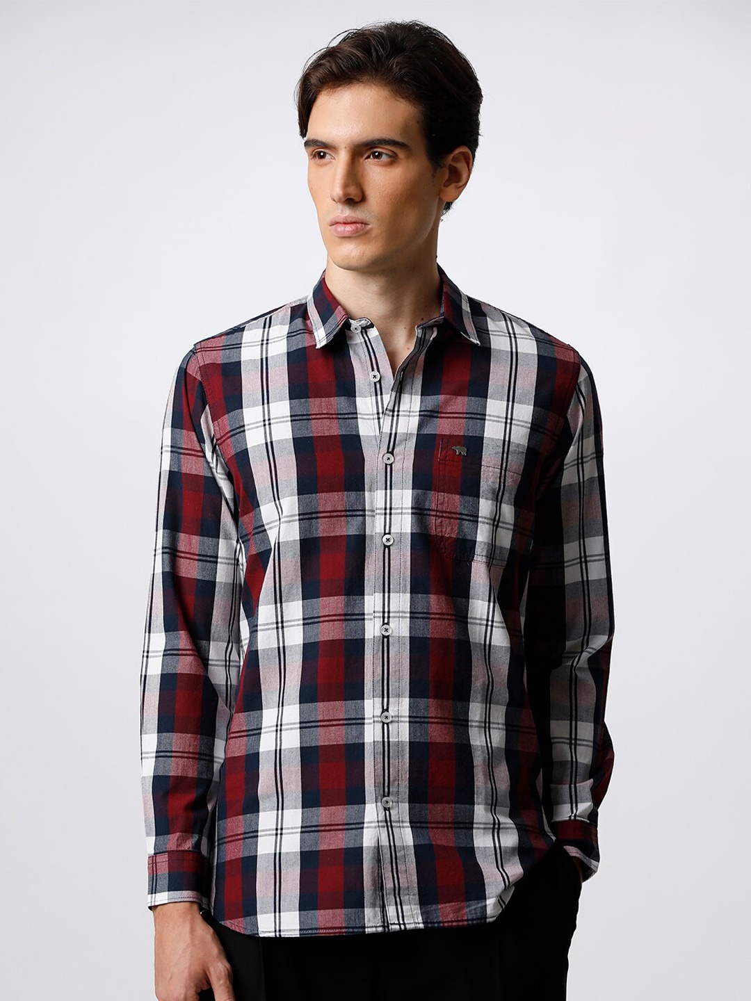 

THE BEAR HOUSE Men Slim Fit Tartan Checked Casual Shirt, Red