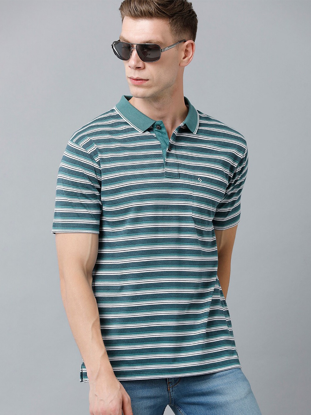 

Classic Polo Men Striped Polo Collar Cotton T-shirt, Green