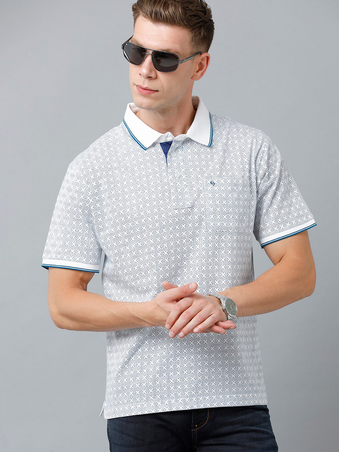 

Classic Polo Men Printed Polo Collar Cotton T-shirt, Grey