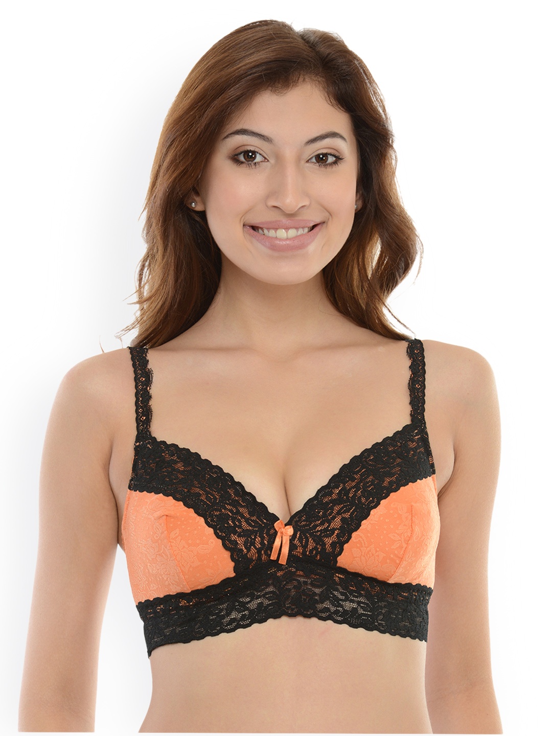 

Da Intimo Orange & Black Lace Non-Wired Non Padded Everyday Bra DI-882
