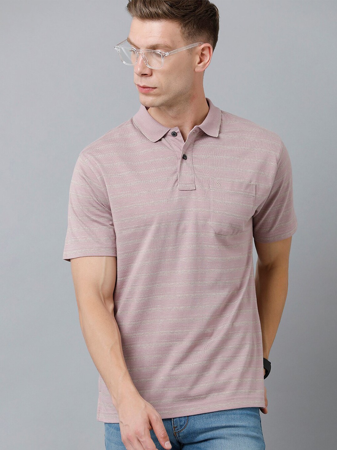 

Classic Polo Men Striped Polo Collar Cotton T-shirt, Violet