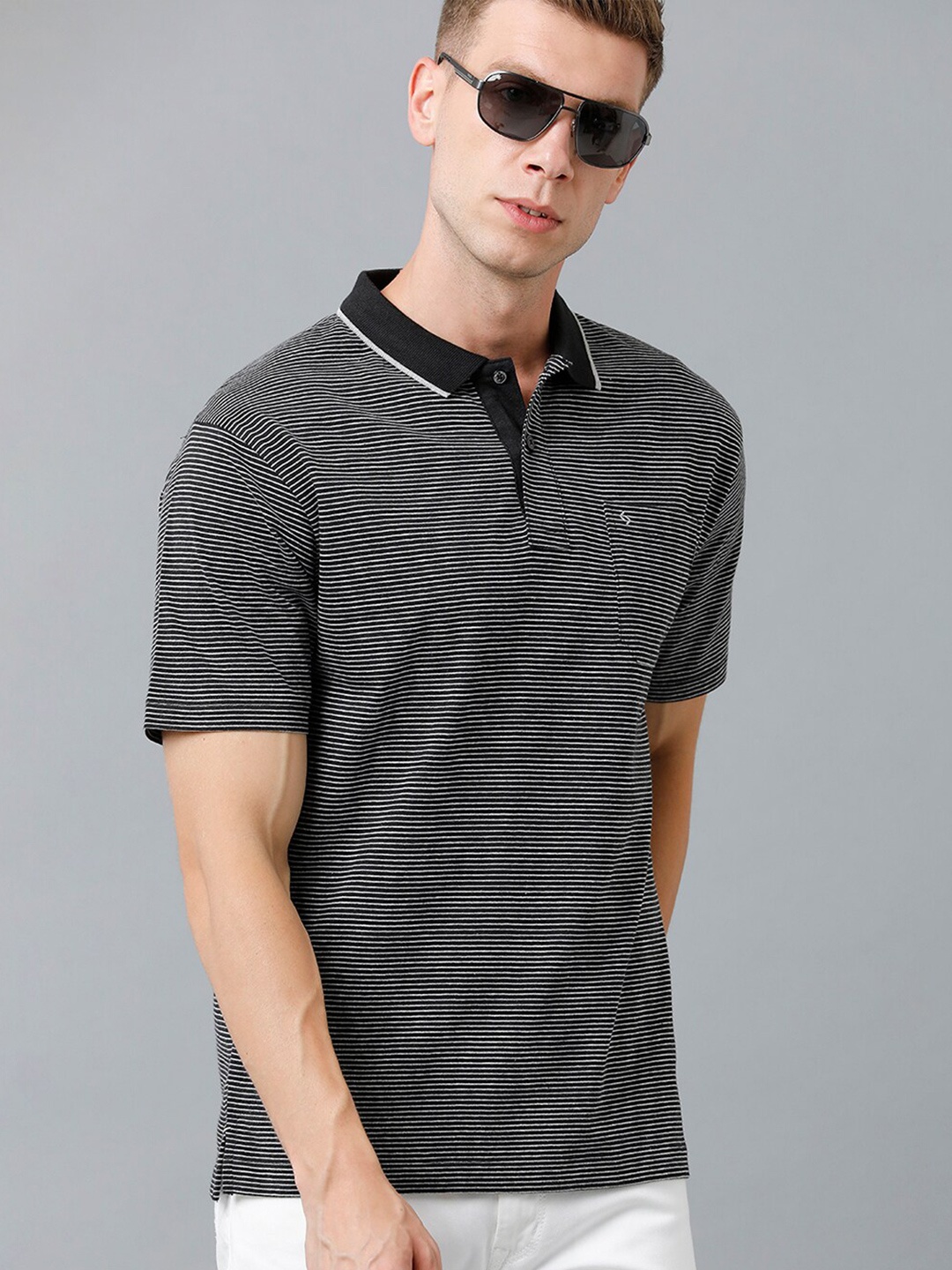 

Classic Polo Men Polo Collar Cotton T-shirt, Black