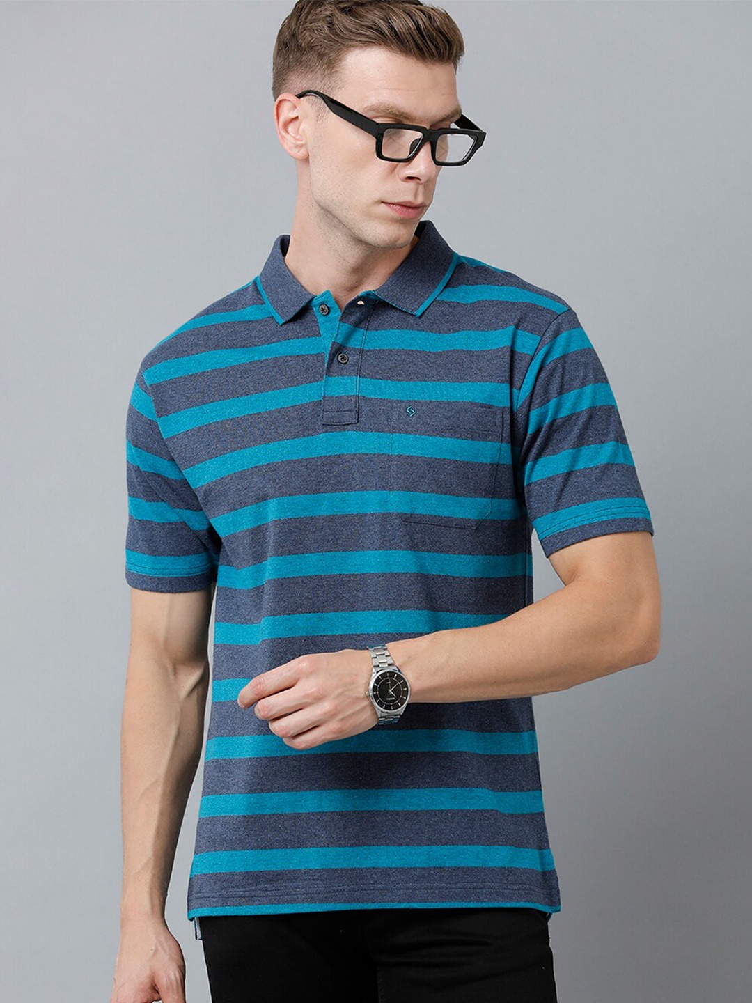 

Classic Polo Men Plus Size Striped Polo Collar Cotton T-shirt, Navy blue