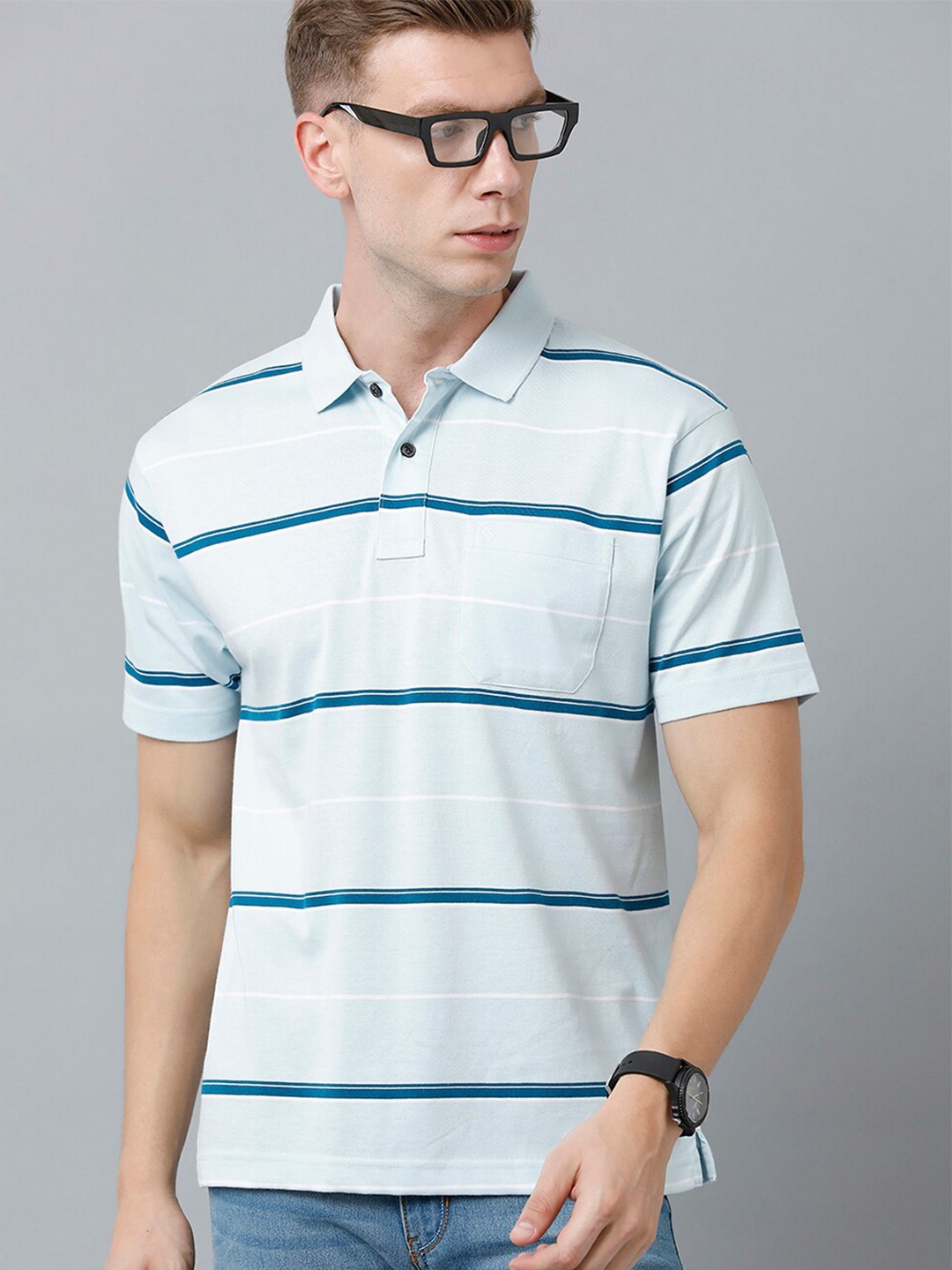 

Classic Polo Men Striped Polo Collar T-shirt, Blue
