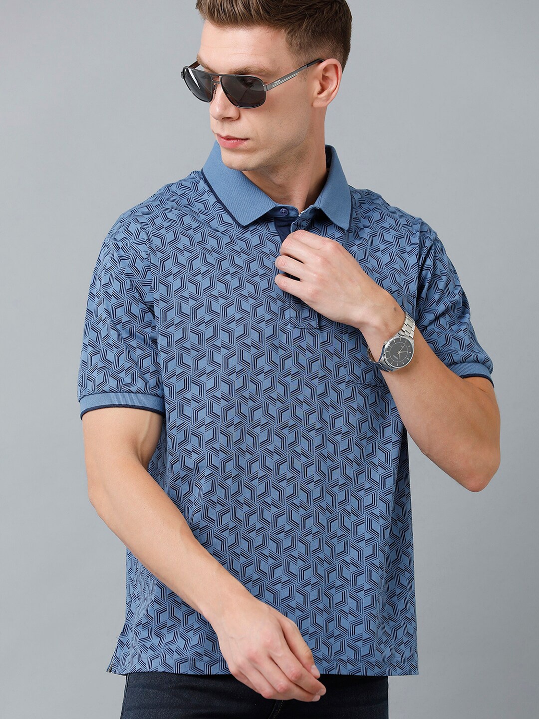 

Classic Polo Men Printed Polo Collar Cotton T-shirt, Blue