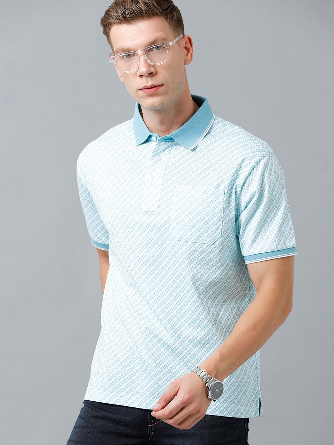 

Classic Polo Men Printed Polo Collar Cotton T-shirt, Blue