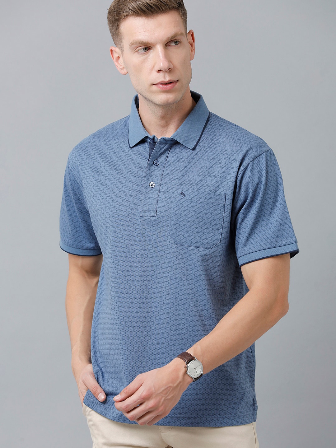 

Classic Polo Men Geometric Printed Polo Collar T-shirt, Blue