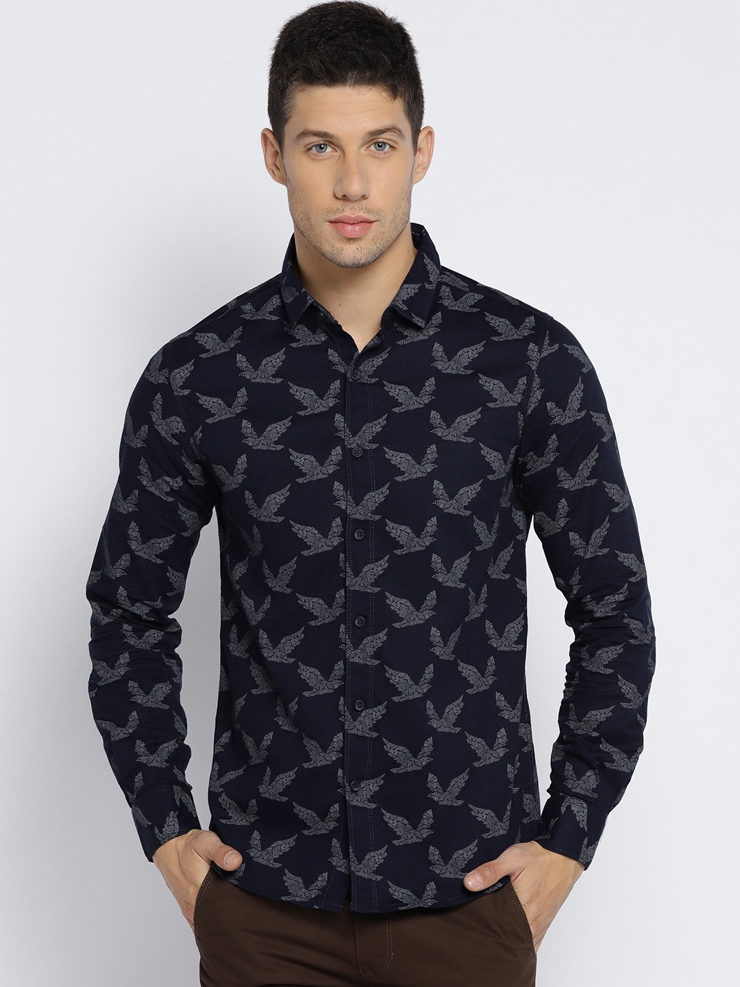 

SPYKAR Men Navy Blue Slim Fit Printed Casual Shirt