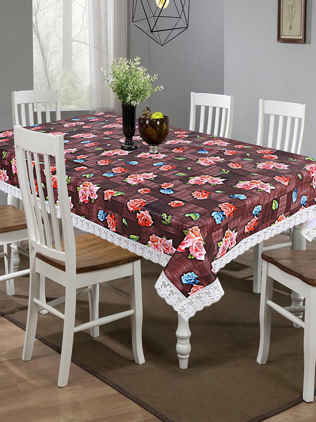 

Kuber Industries Maroon & Pink Floral Printed Spill-Proof 6-Seater Table Cover