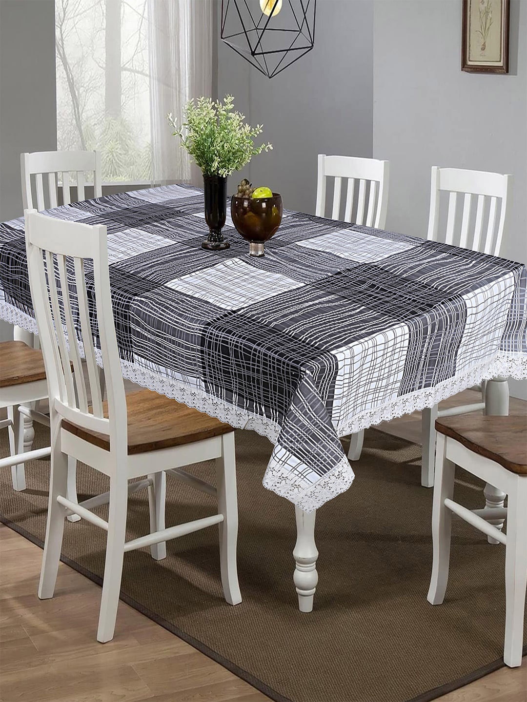 

Kuber Industries Grey & Black Striped Spill-Proof 6-Seater Table Cover