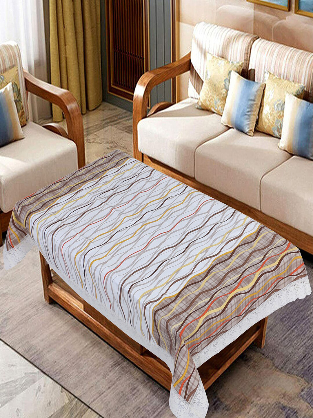 

Kuber Industries White & Brown Printed 4-Seater Table Cover