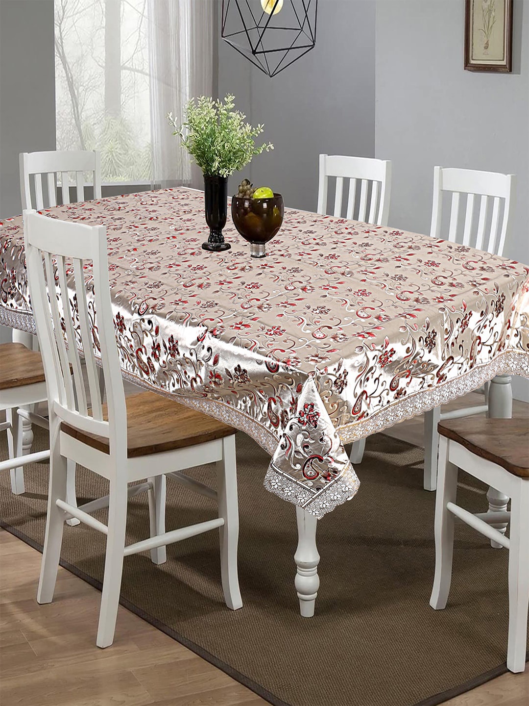 

Kuber Industries Gold & Red Paisley Pattern PVC Water Proof 6-Seater Table Cover