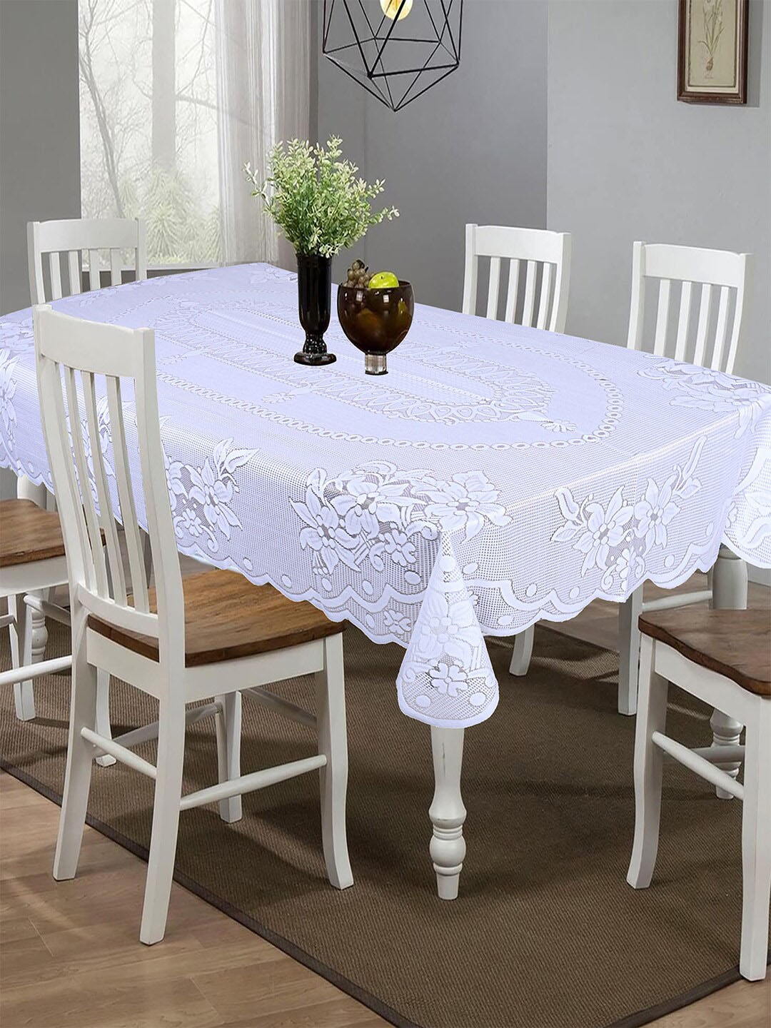 

Kuber Industries White Floral Pattern Water Proof 6-Seater Table Cover